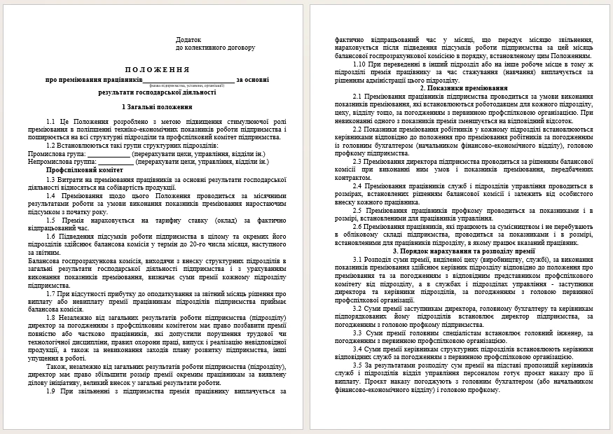 Положення про преміювання у 2026 році: зразок, структура, обов’язкові пункти